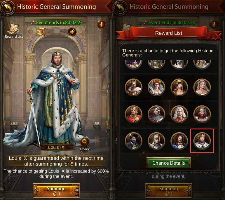 Get Evony Louis IX from Historic General Summoning Event